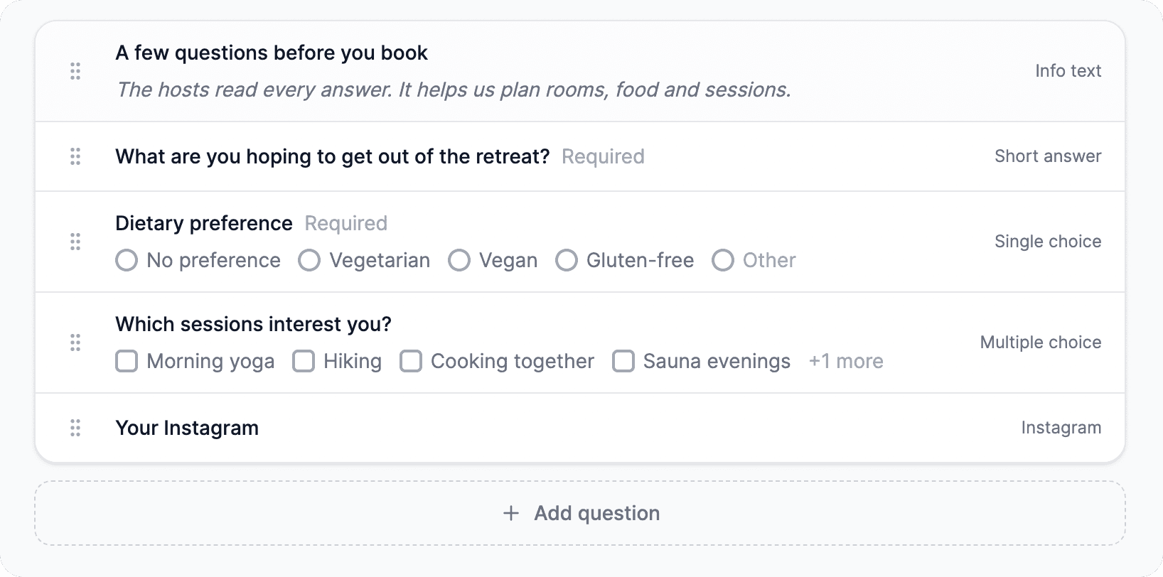 The host question list on Coliven