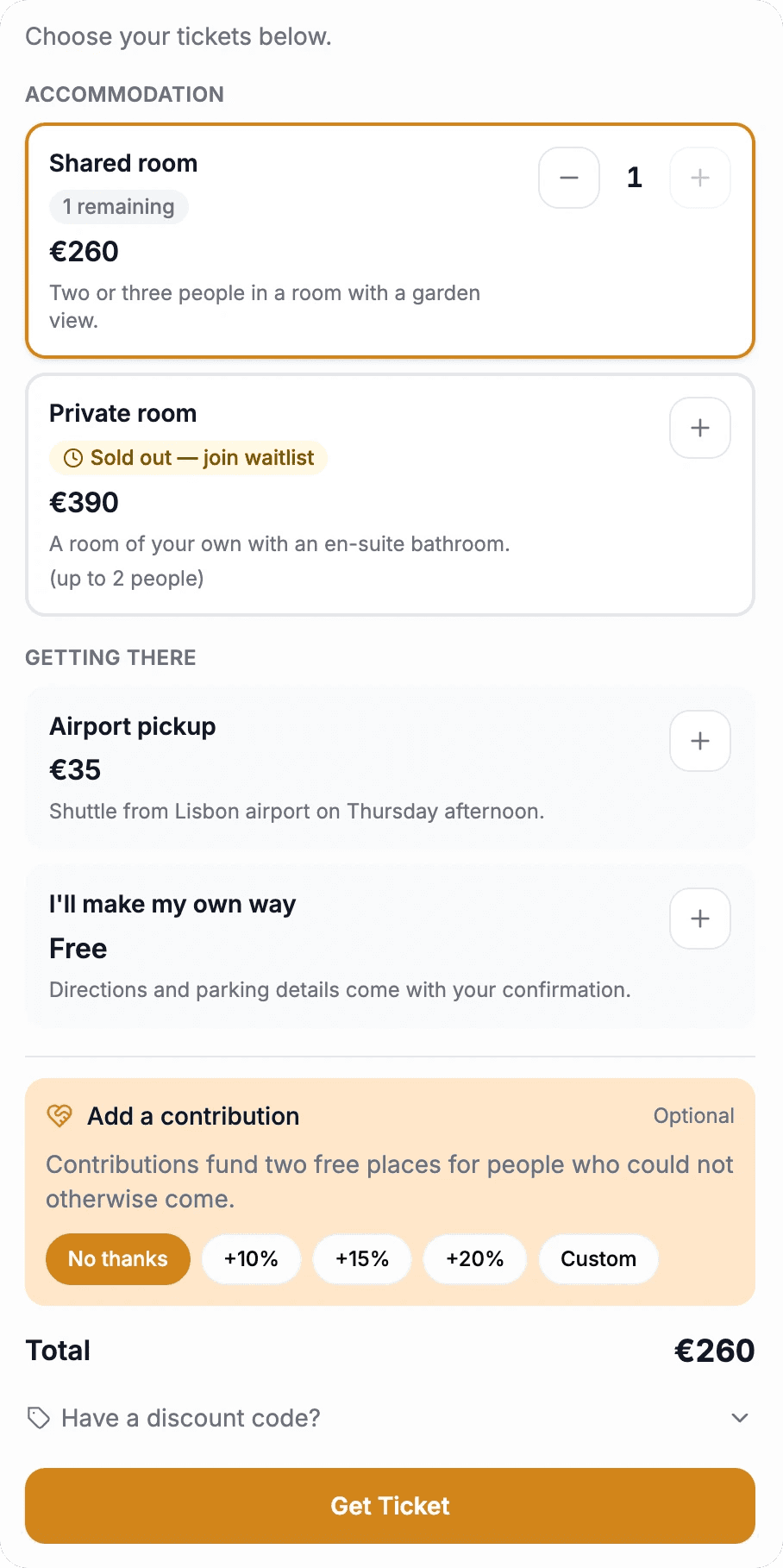 The guest ticket picker on Coliven